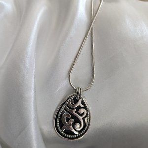 Napier Filigree Black Leather Teardrop Silvet Obe Pendant Necklace